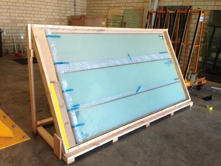 Specially made angled crate for Switchable Privacy Glass Panels